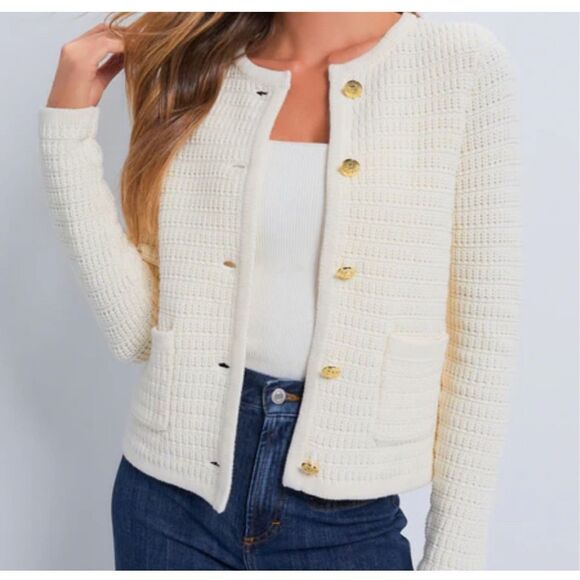 HYACINTH HOUSE NWT Cream Woven Maybourne Cardigan - Picture 1 of 10
